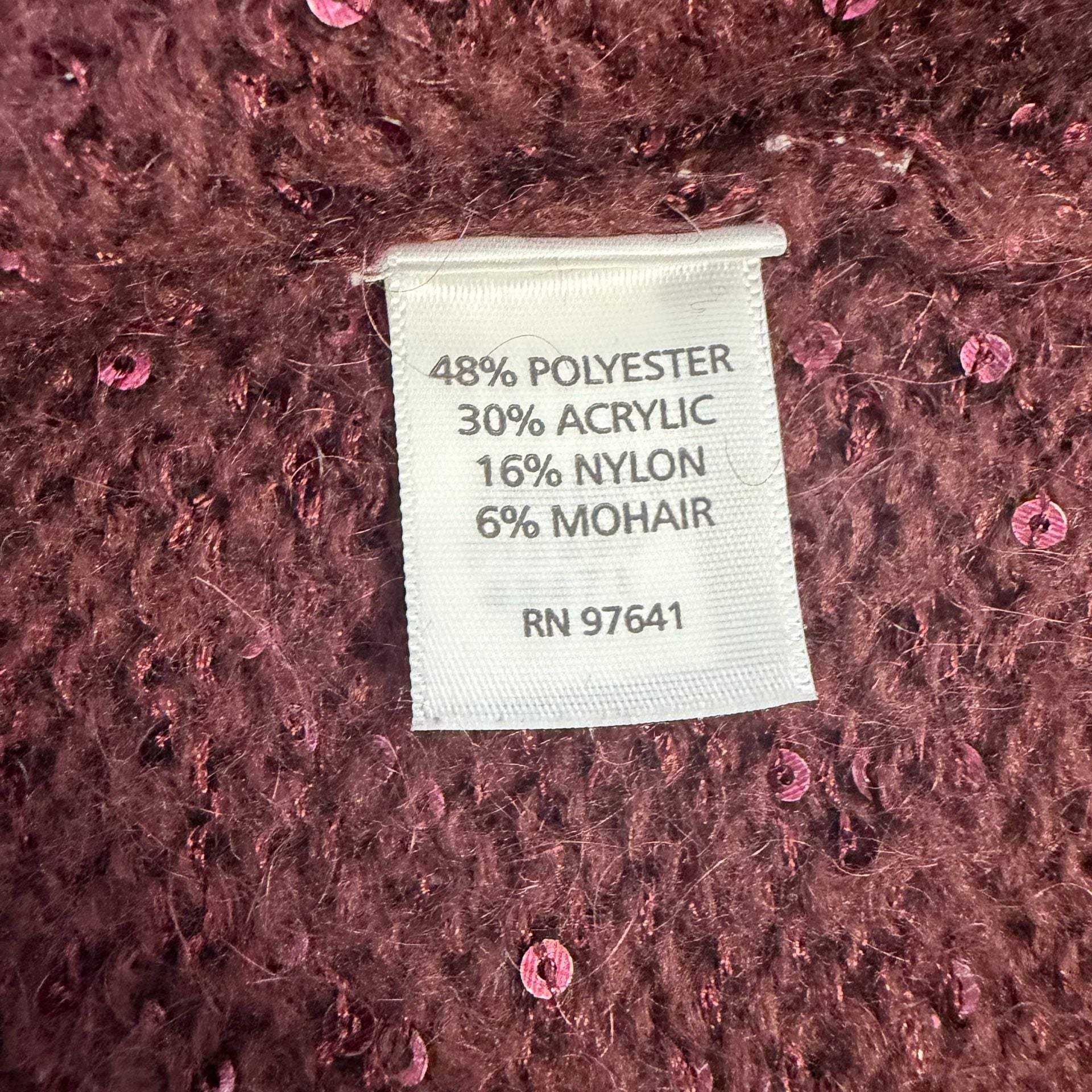 J.Jill Sequin Cardigan Sweater Size L Burgundy Open Front 7