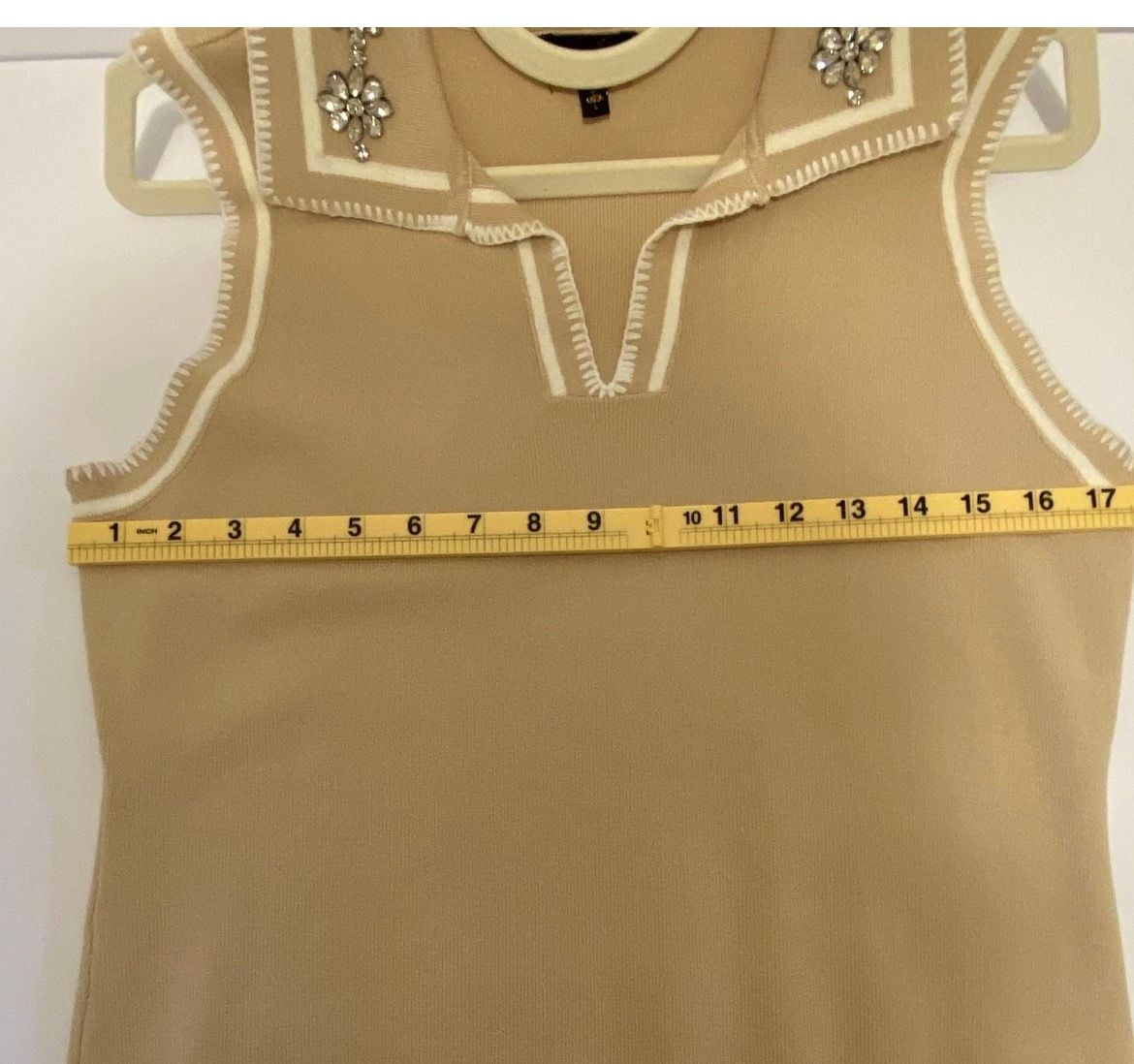Ontwelfth Sleeveless Polo Top Size L Beige Rhinestone Embellished 6