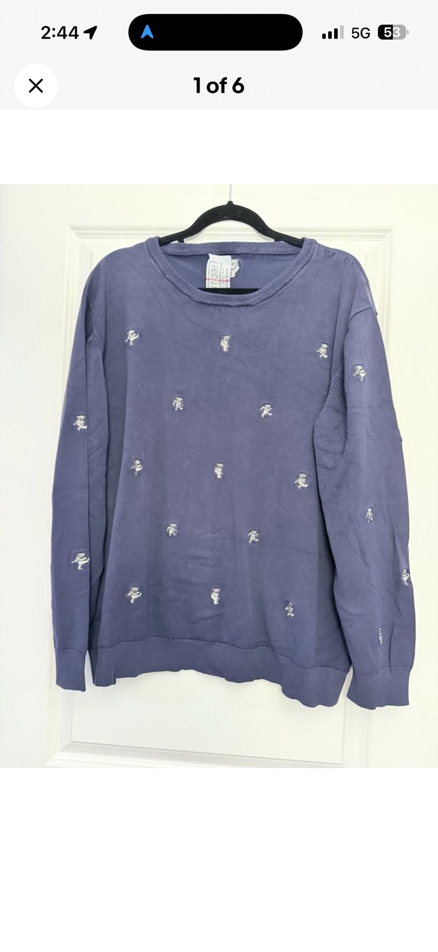 Sec. 119 Grateful Dead Dancing Bear Sweater Size 3XL Blue 2
