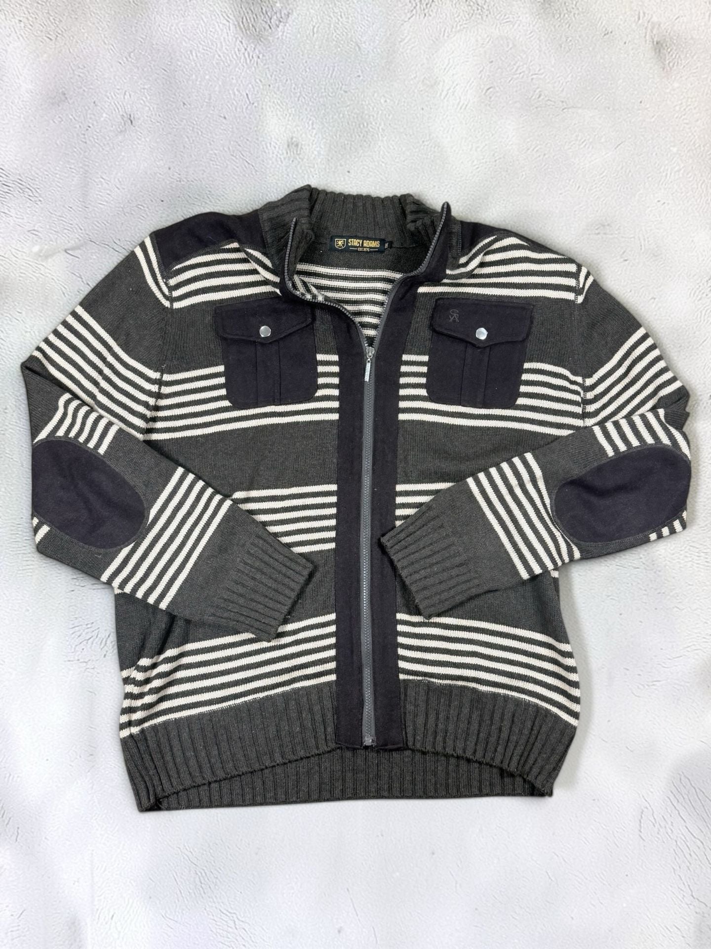 Stacy Adams Full Zip Sweater Jacket Size 2XL Gray Striped Mock Neck 2