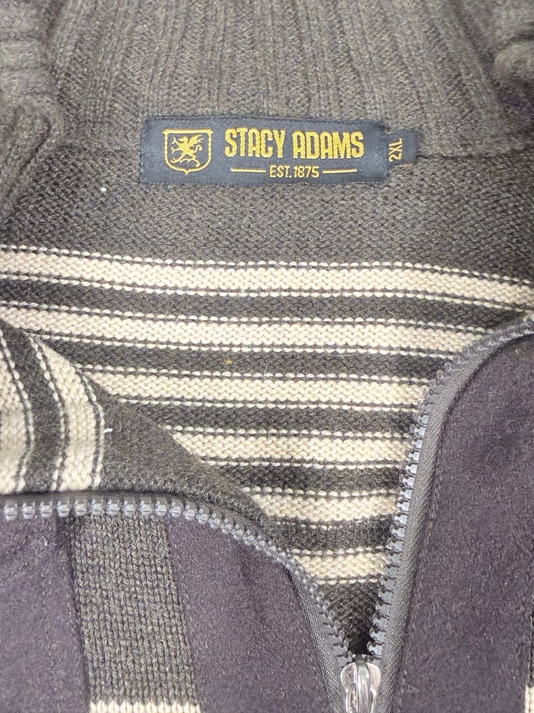 Stacy Adams Full Zip Sweater Jacket Size 2XL Gray Striped Mock Neck 4