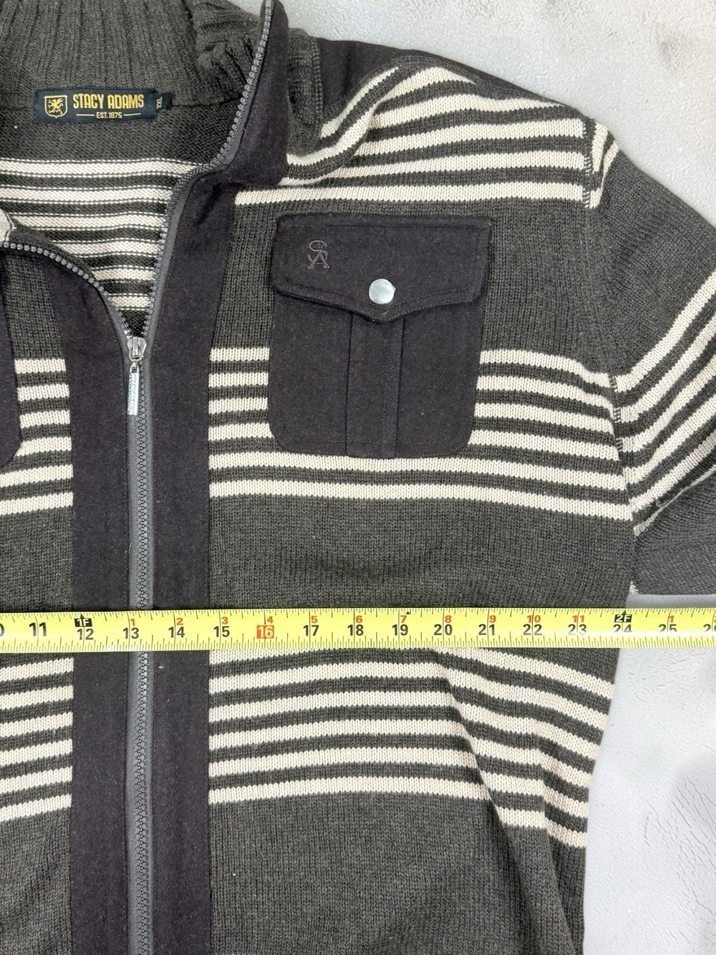 Stacy Adams Full Zip Sweater Jacket Size 2XL Gray Striped Mock Neck 7