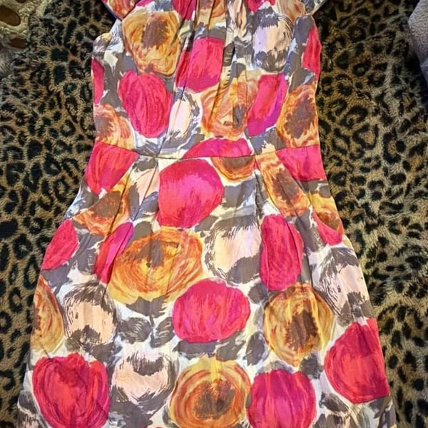 BCBGMaxAzria Floral Silk Dress Size 0 Pink Orange Cap Sleeve