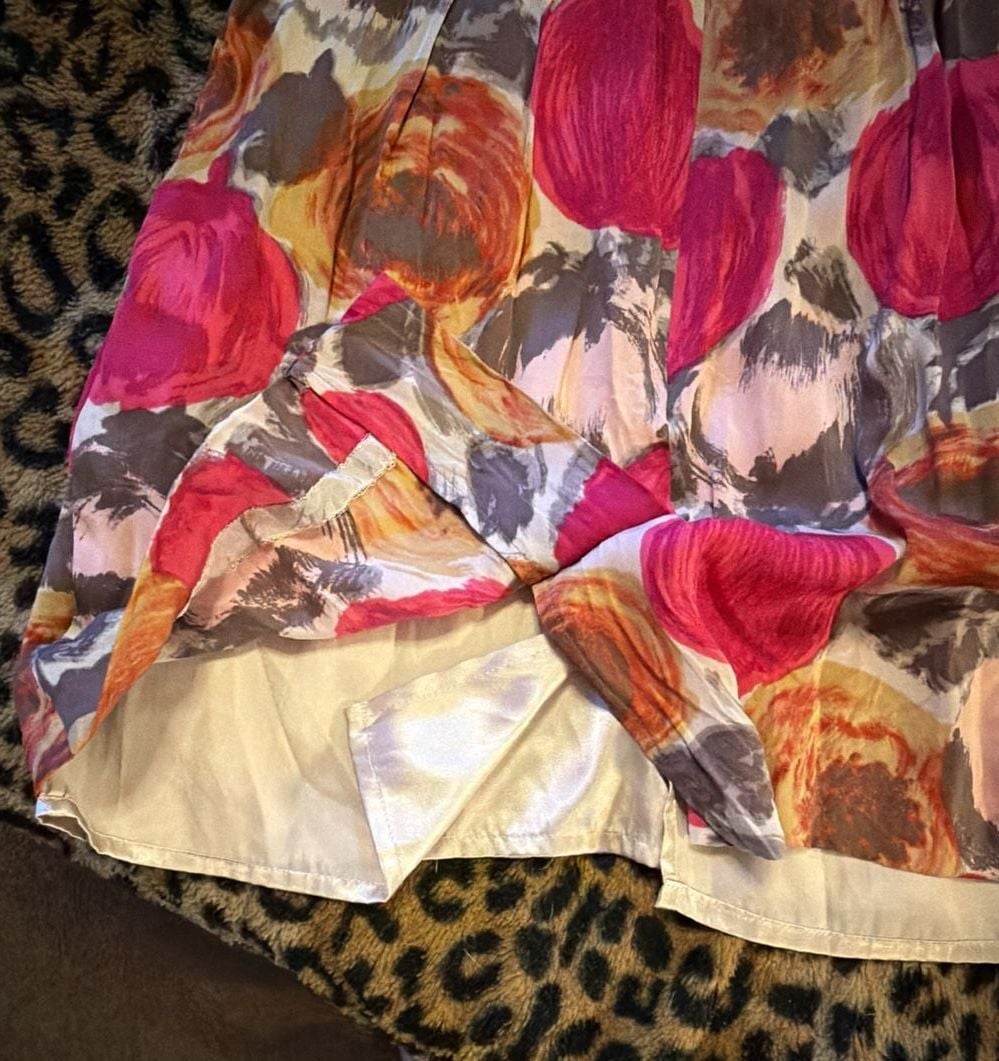 BCBGMaxAzria Floral Silk Dress Size 0 Pink Orange Cap Sleeve 7