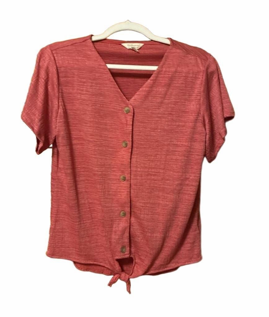 Weatherproof Vintage Tie Front Top Size M Red Heather Short Sleeve 2
