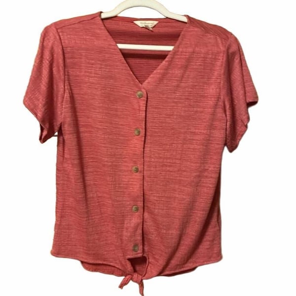 Weatherproof Vintage Tie Front Top Size M Red Heather Short Sleeve