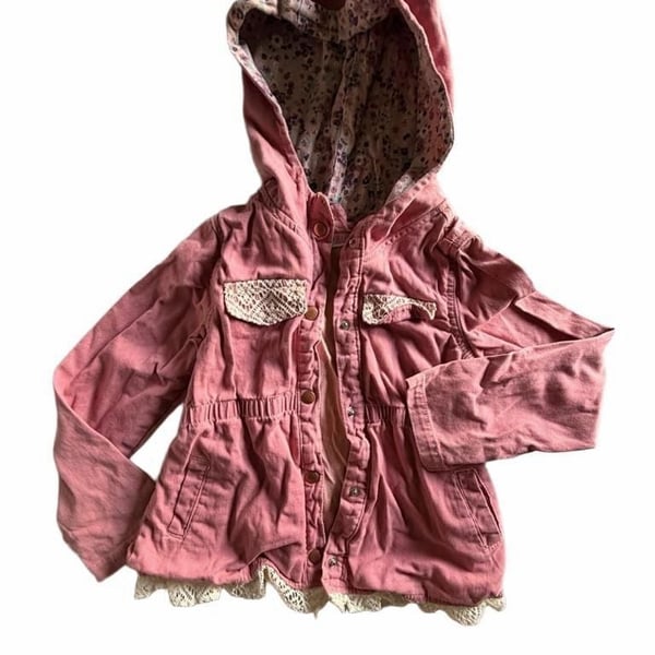 Nannette Kids Jacket Size 6 Pink Cotton Lace Trim