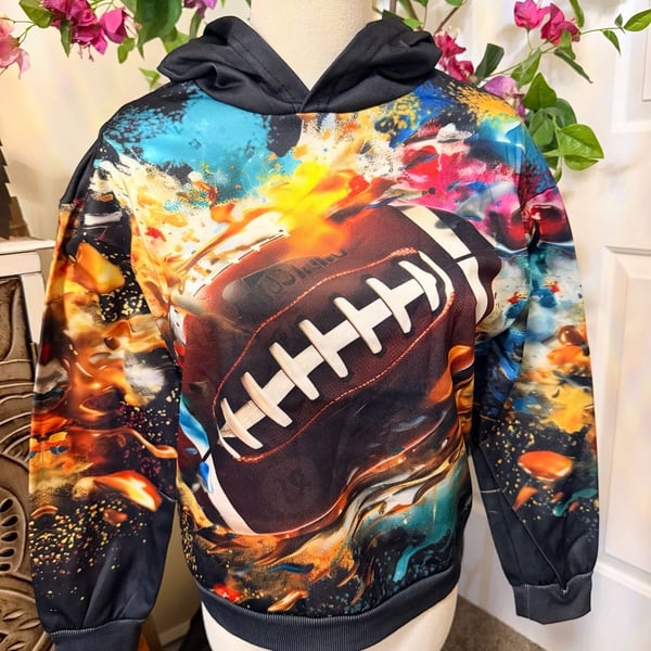 Unbranded Football Graphic Pullover Hoodie Size 11Y Multicolored