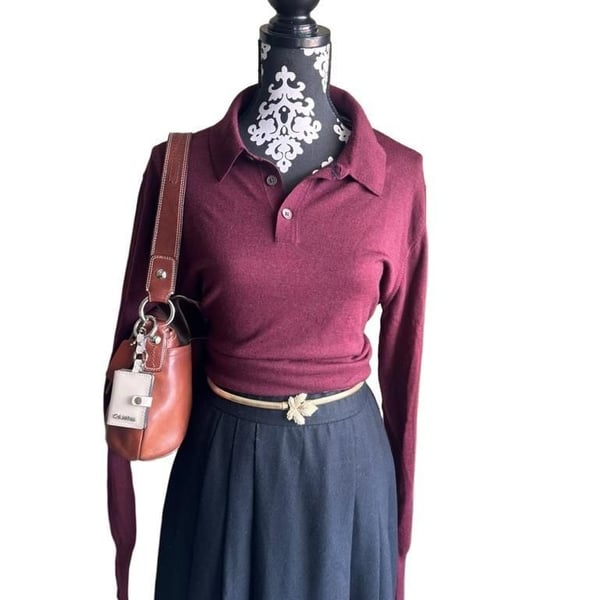 Jigsaw Women's Burgundy 100% Wool Long Sleeve Polo Sweater Size M