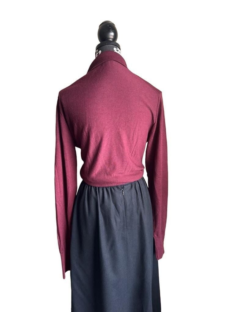 Jigsaw Women's Burgundy 100% Wool Long Sleeve Polo Sweater Size M 3