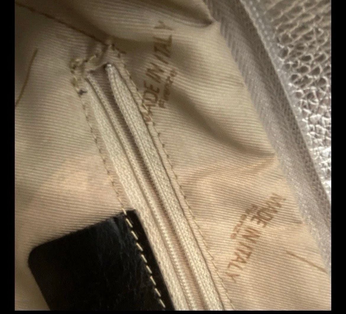 Italian Leather Metallic Silver Crossbody Bag Hobo Purse 7
