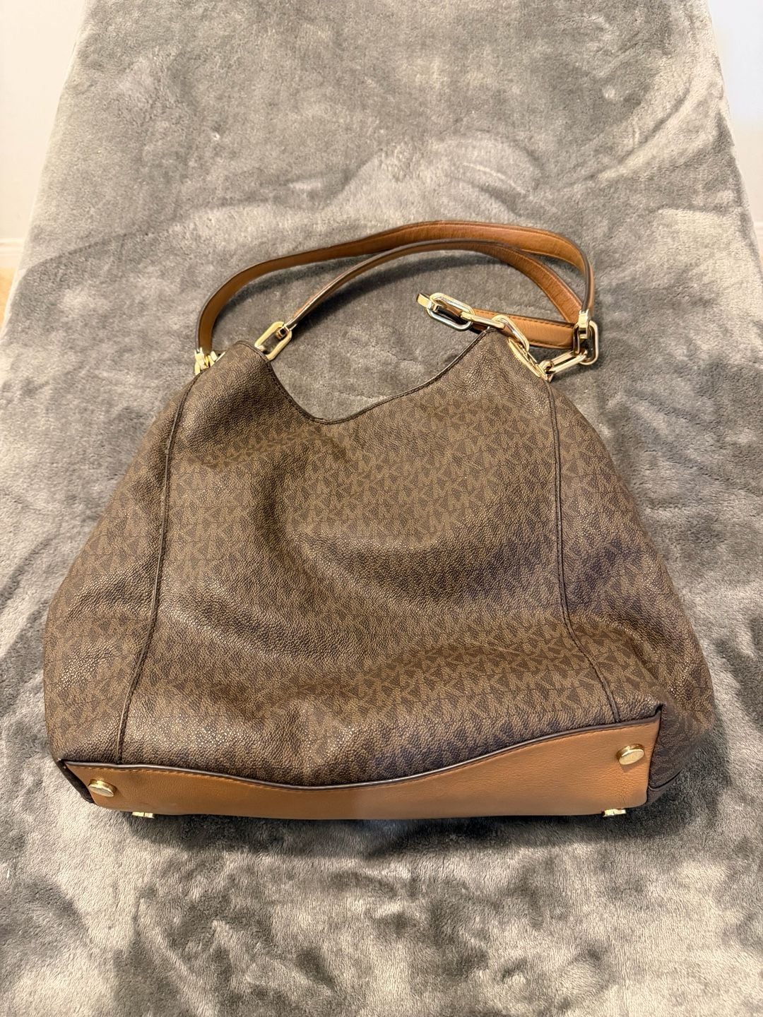 Michael Kors Fulton Large Signature Hobo Shoulder Bag Brown Tan Purse 2