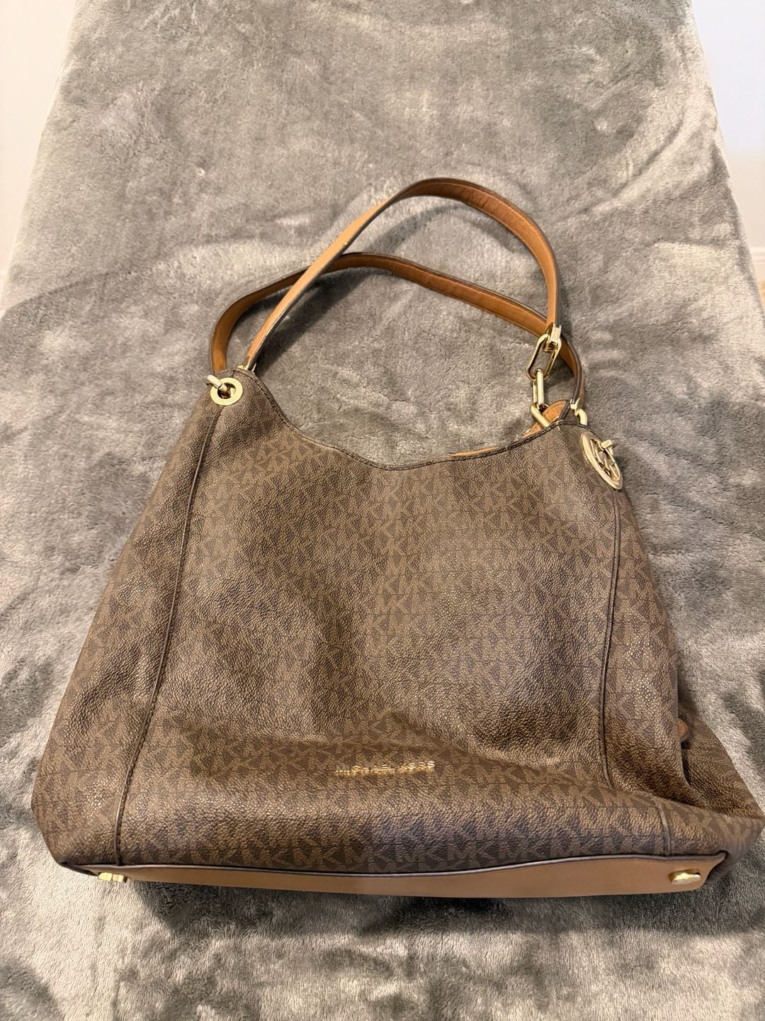 Michael Kors Fulton Large Signature Hobo Shoulder Bag Brown Tan Purse 3