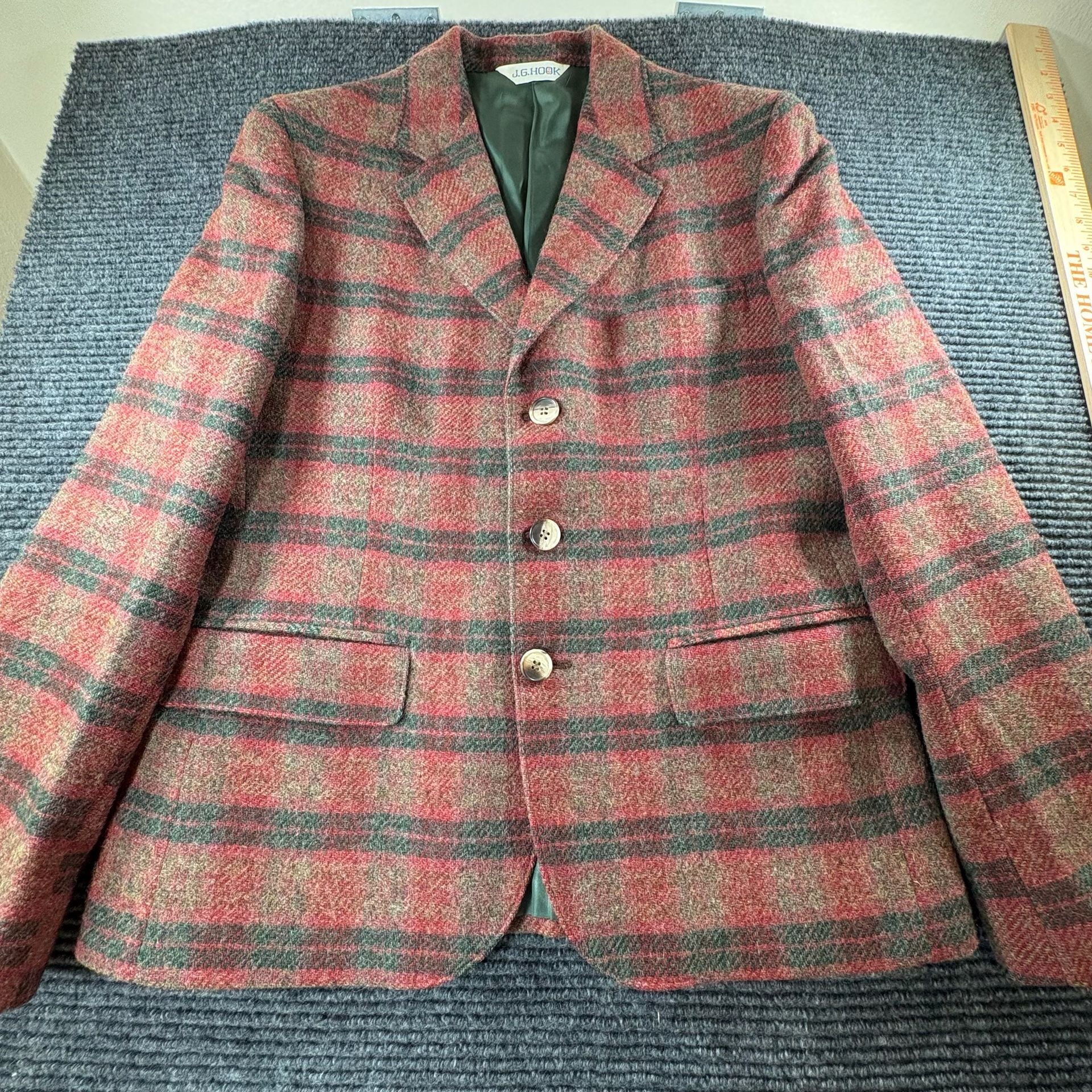 J.G. Hook Plaid Wool Blazer Sport Coat Red Green 2