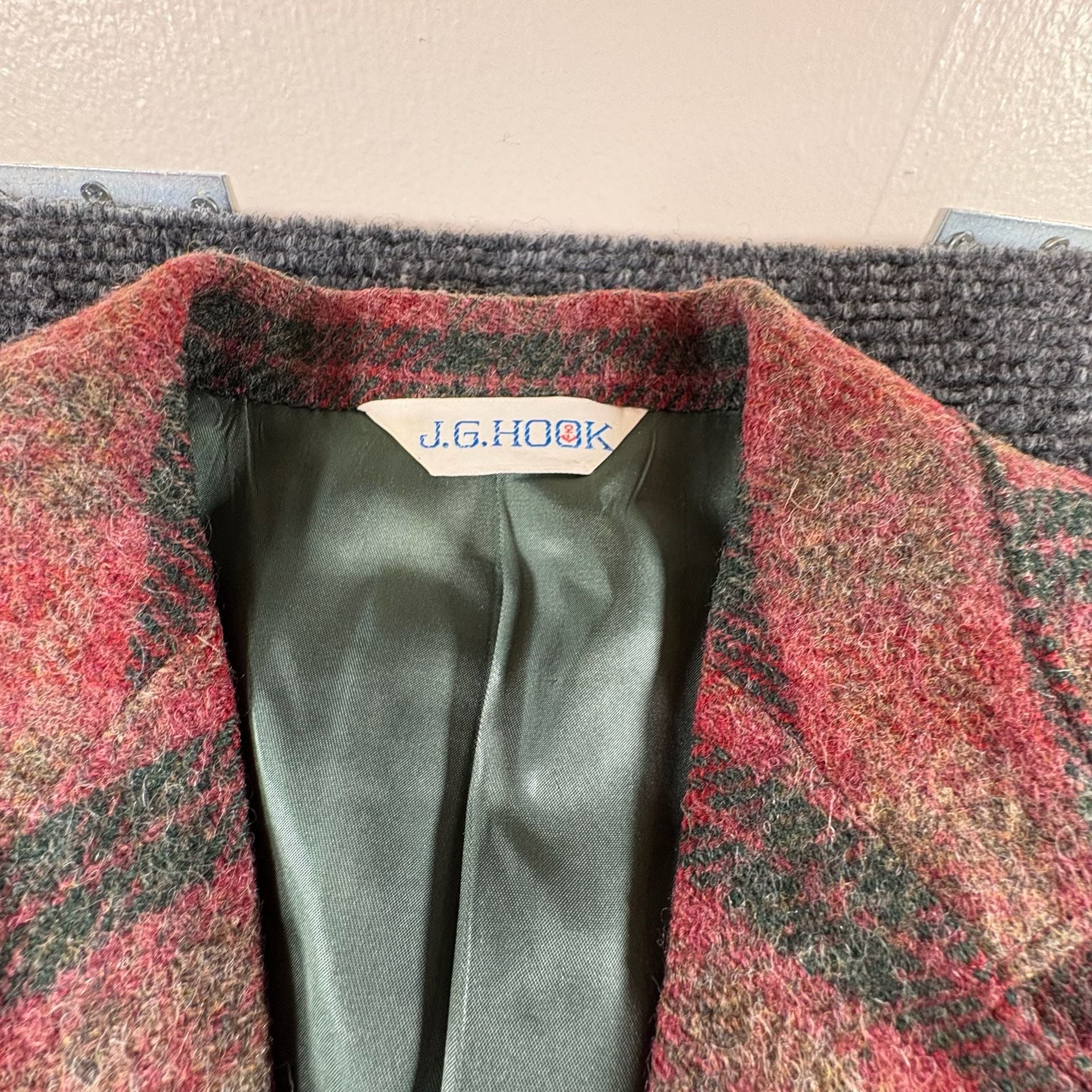 J.G. Hook Plaid Wool Blazer Sport Coat Red Green 5
