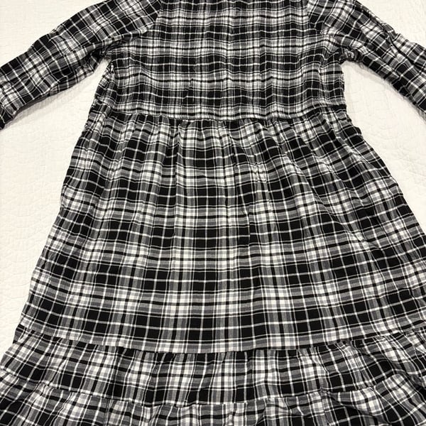Terra & Sky Women’s 3X Black White Plaid Tiered Maxi Dress Long Sleeve NWT
