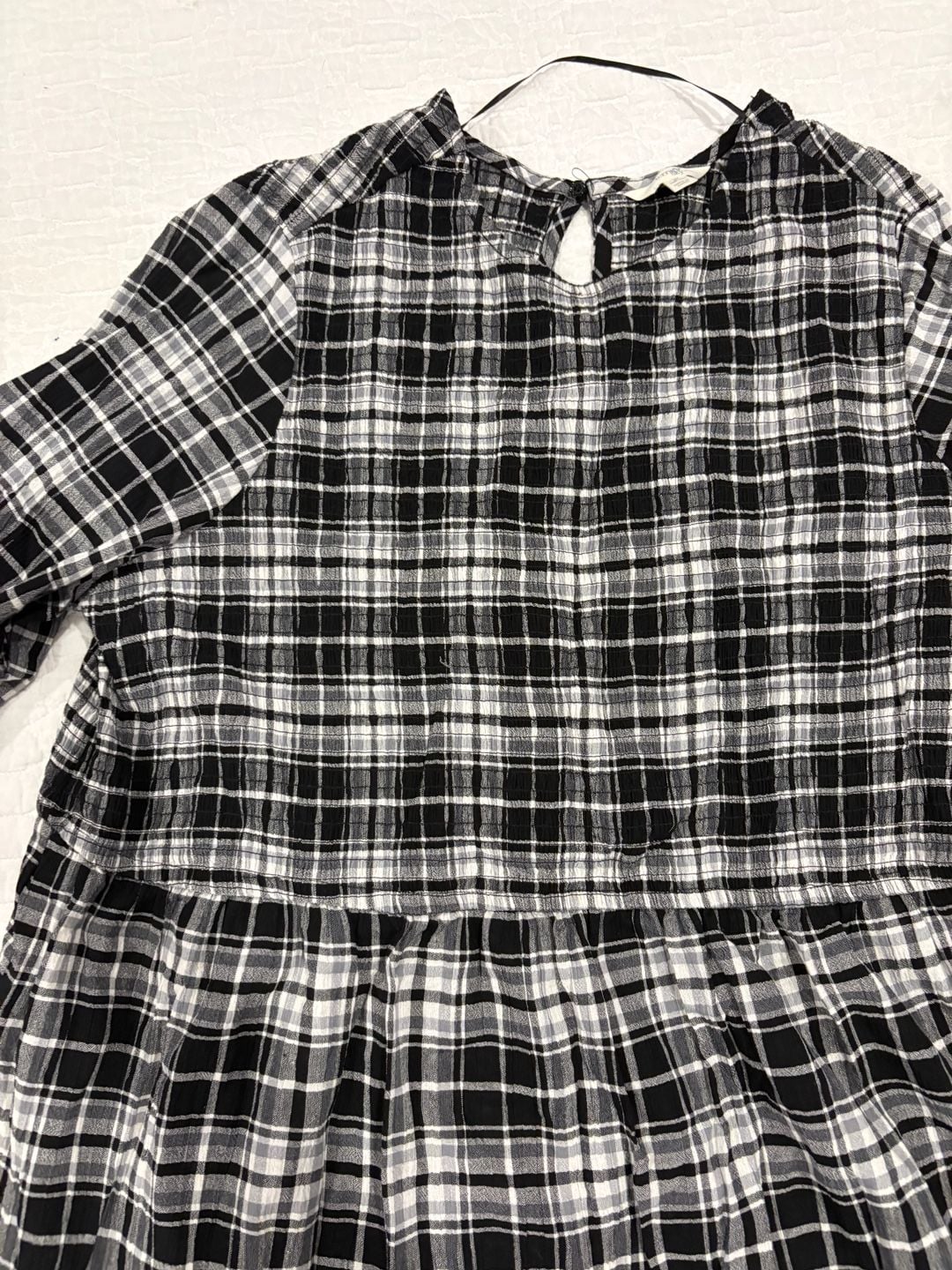 Terra & Sky Women’s 3X Black White Plaid Tiered Maxi Dress Long Sleeve NWT 7