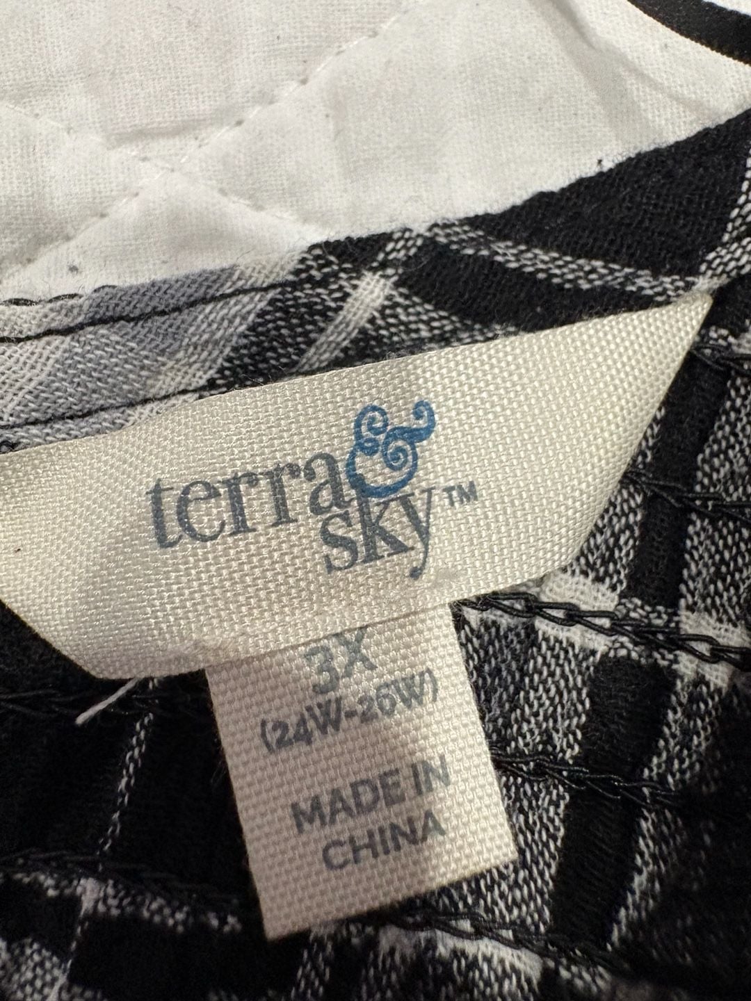 Terra & Sky Women’s 3X Black White Plaid Tiered Maxi Dress Long Sleeve NWT 8