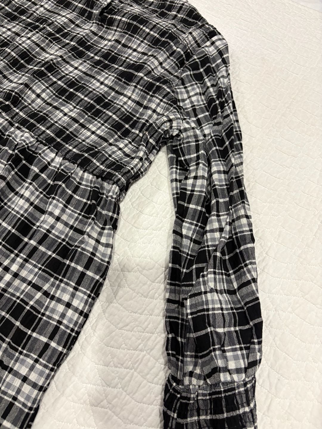 Terra & Sky Women’s 3X Black White Plaid Tiered Maxi Dress Long Sleeve NWT 14