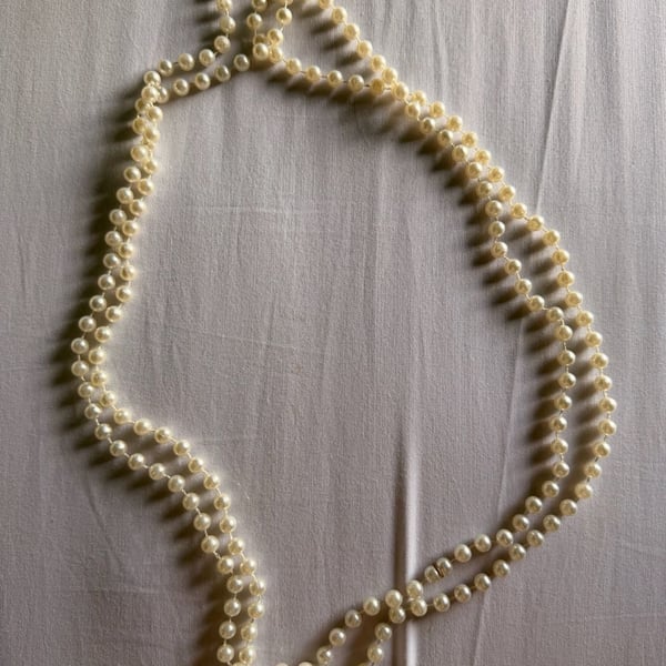 Vintage Long Faux Pearl Necklace Opera Length