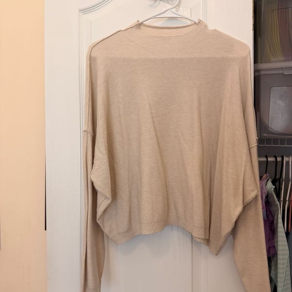 Zenana Mock Neck Sweater Size S/M Beige Crop Pullover