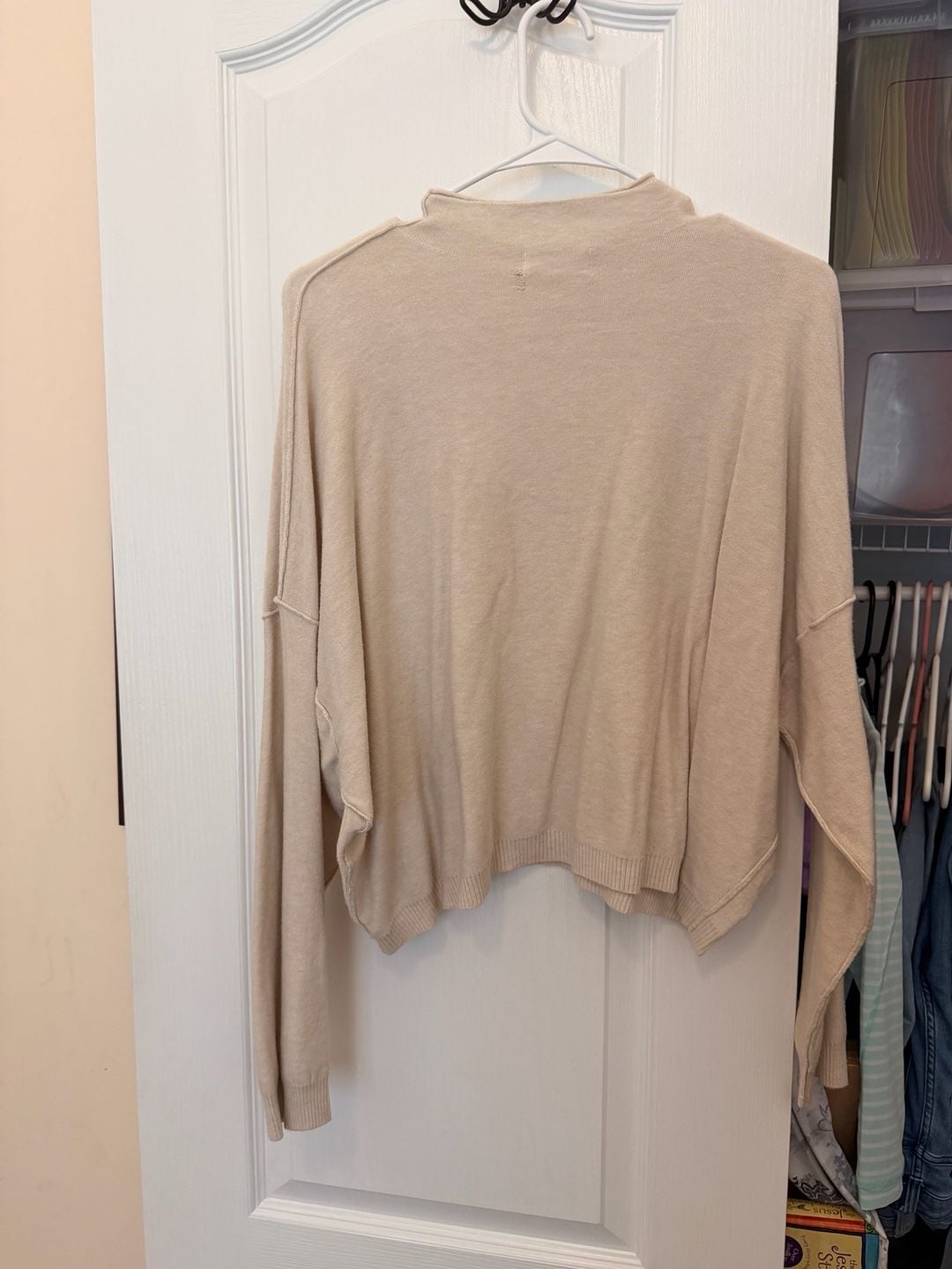 Zenana Mock Neck Sweater Size S/M Beige Crop Pullover 4