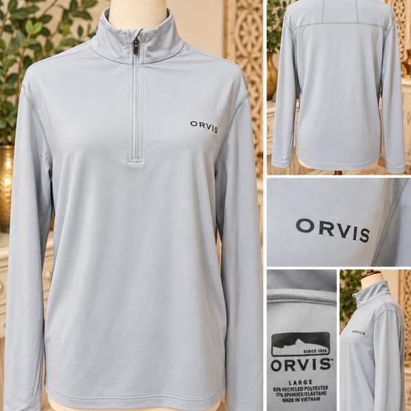Orvis Sun Defense Quarter-Zip Pullover Size Large Light Blue