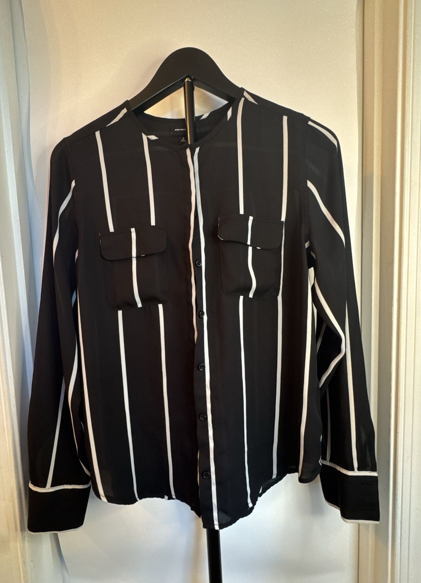 Who What Wear Dress Size S Black Striped long sleeve blouse 2