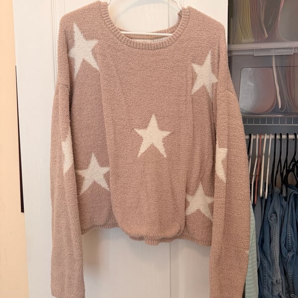Moon & Madison Star Chenille Sweater Pink White