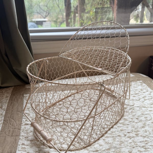 Vintage Double Lid Wire Basket French Farmhouse Decor White