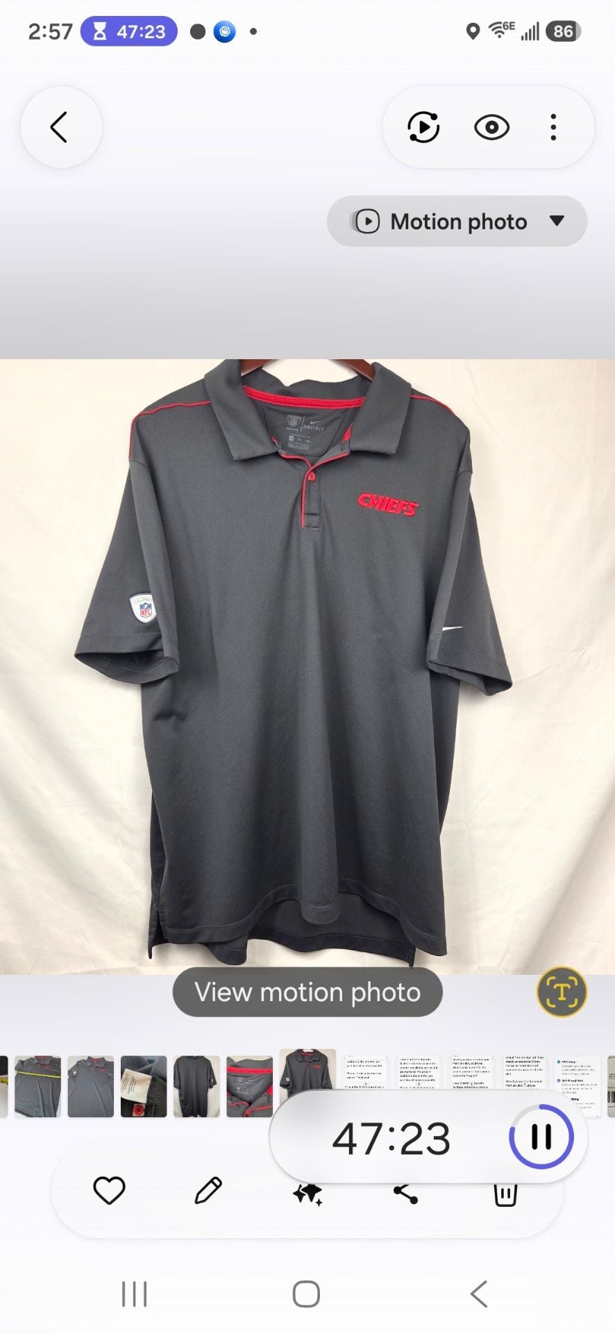 Nike Kansas City Chiefs Dri-FIT Polo Size 2XL Grey NFL Football 2