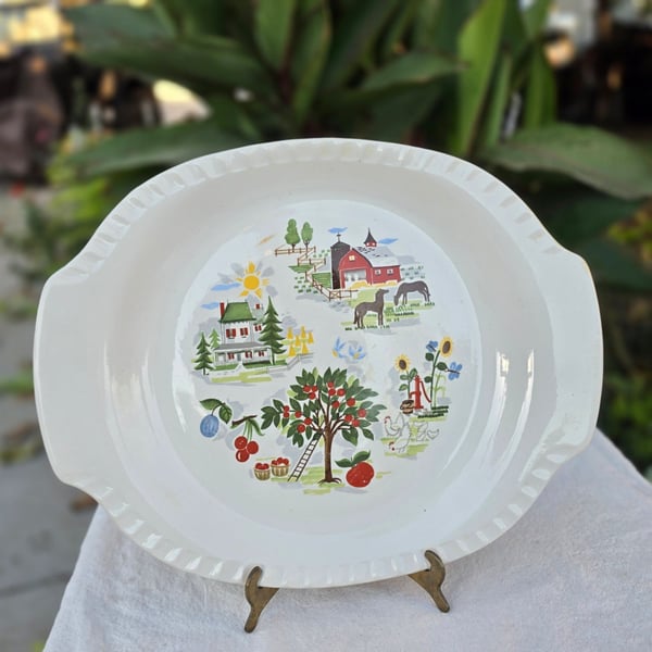 Vintage Harmony House Farmer in the Dell 53W Farm Scene Serving Platter