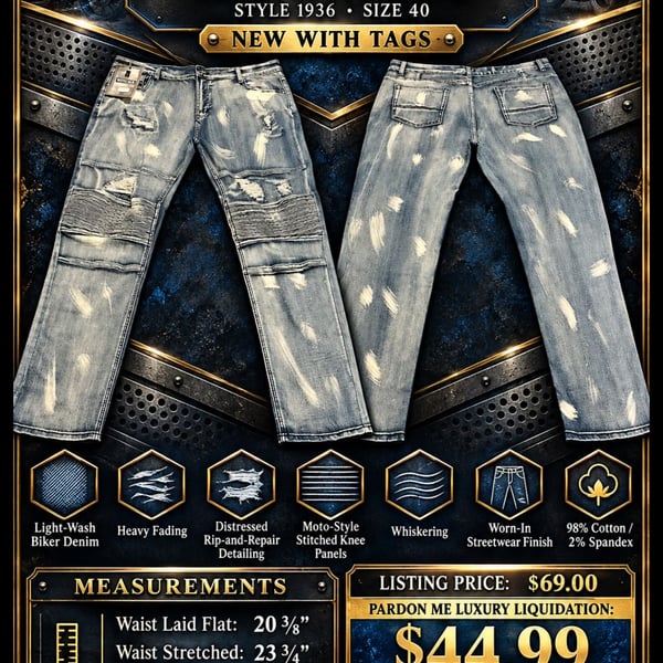 Wiwlskb Biker Jeans Size 40 Distressed Light Wash Paint Splatter