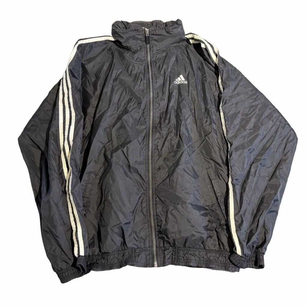 Adidas Vintage Full Zip Windbreaker Jacket Size L Black 3-Stripe 2