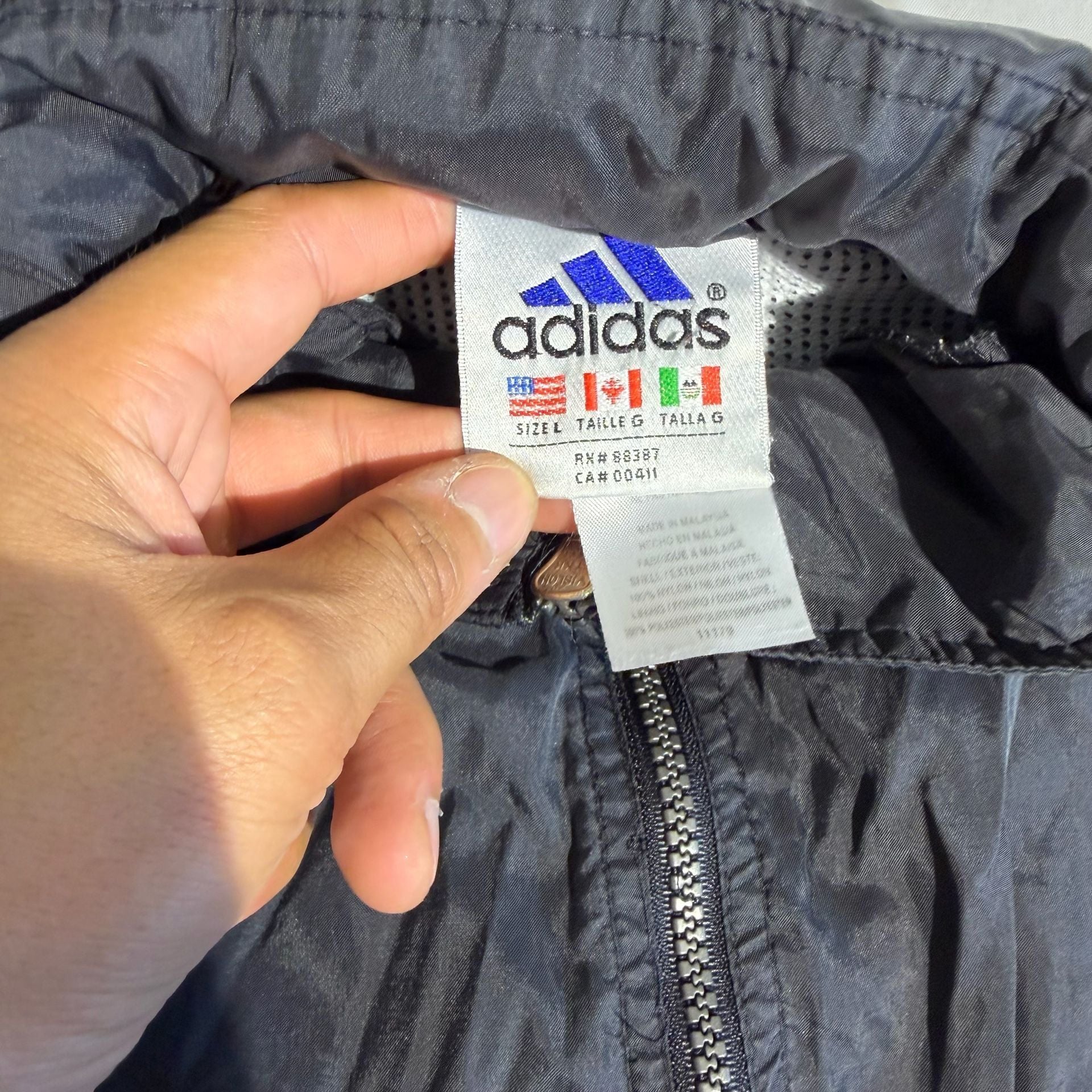 Adidas Vintage Full Zip Windbreaker Jacket Size L Black 3-Stripe 4