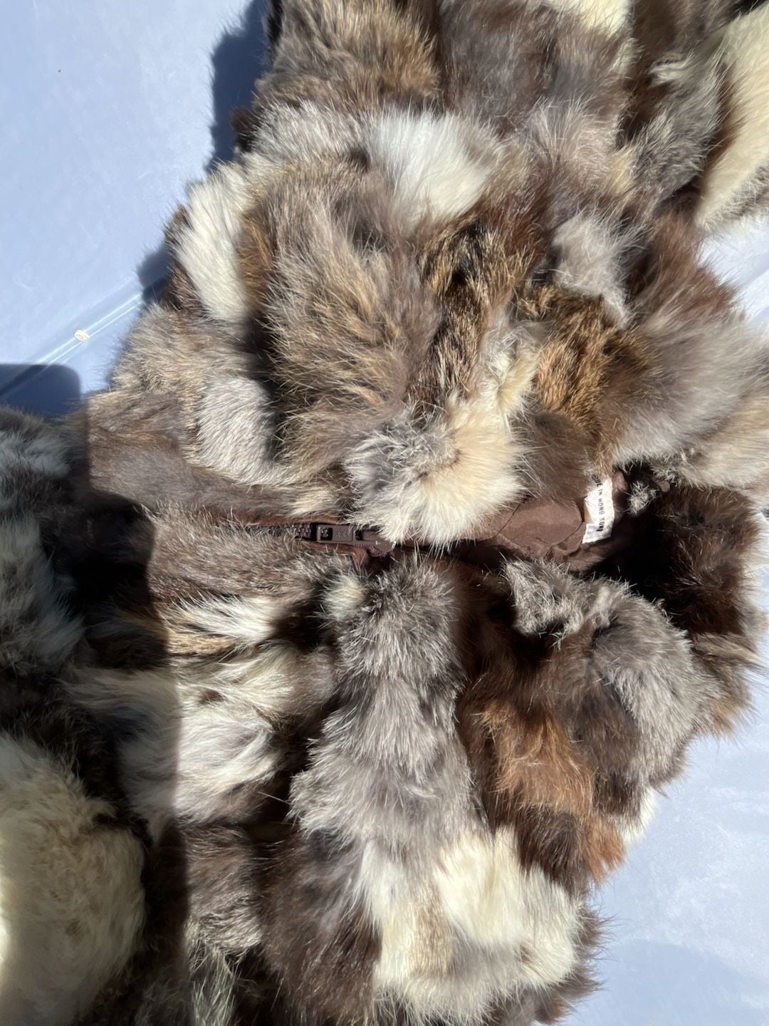 Vintage Rabbit Fur Bomber Jacket Brown Patchwork Real Fur Zip Up 9