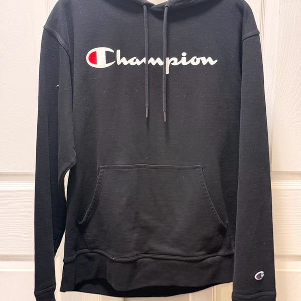 Champion Script Logo Hoodie Size M Black