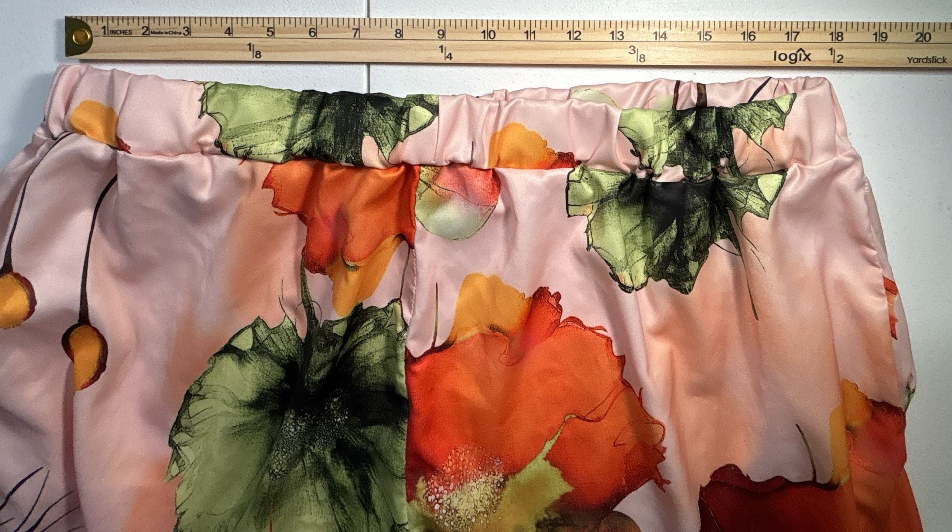 Two Piece Floral Satin Top and Pants Set Pink Orange 10