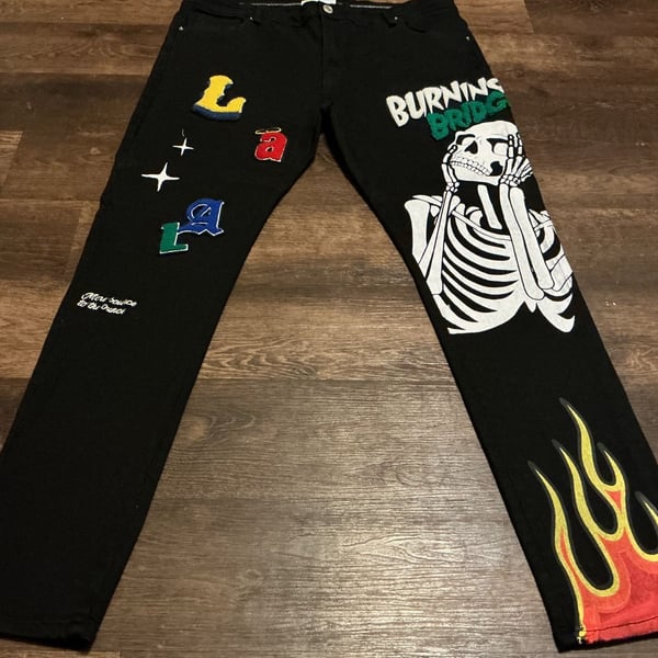 Lifted Anchors Burning Bridges Skeleton Graphic Black Jeans