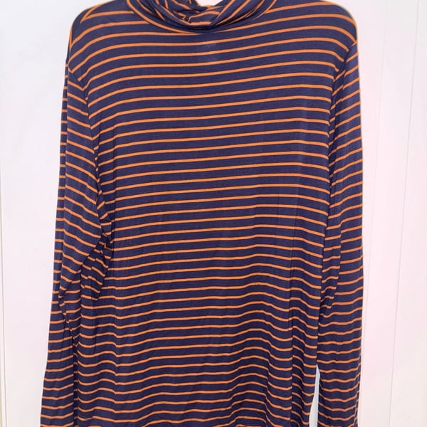 Dip Turtleneck Top Size XL Blue Orange Striped Long Sleeve Shirt