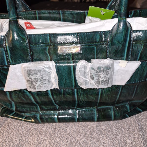 Kate Spade Knightsbridge Elena Dark Teal Croco Patent Leather Satchel Bag