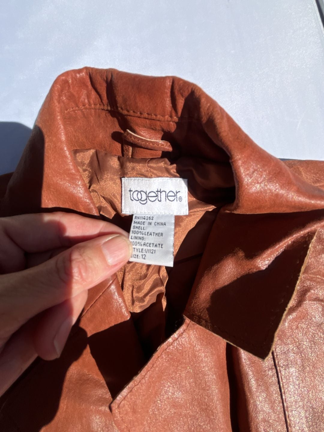 Together Brown Leather Jacket Size 12 Ruffle Hem 4