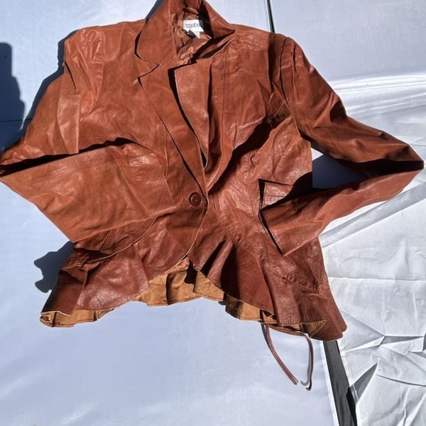 Together Brown Leather Jacket Size 12 Ruffle Hem