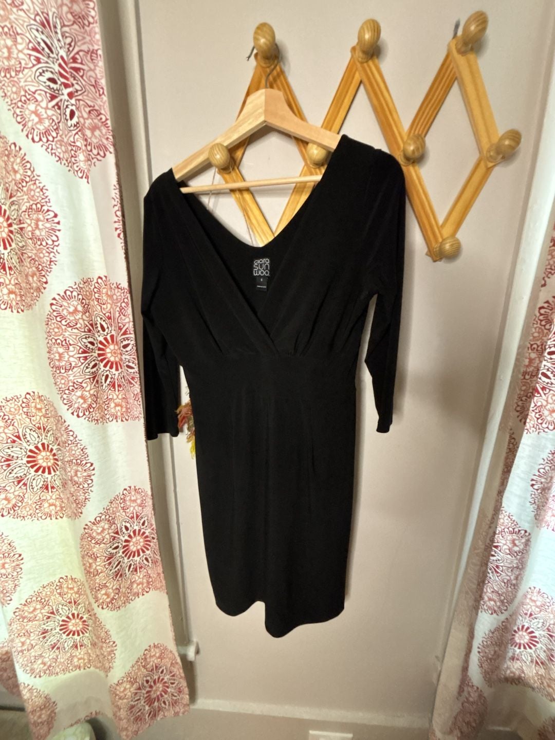 Clara Sunwoo Dress Size S Black Faux Wrap Long Sleeve V-Neck 2