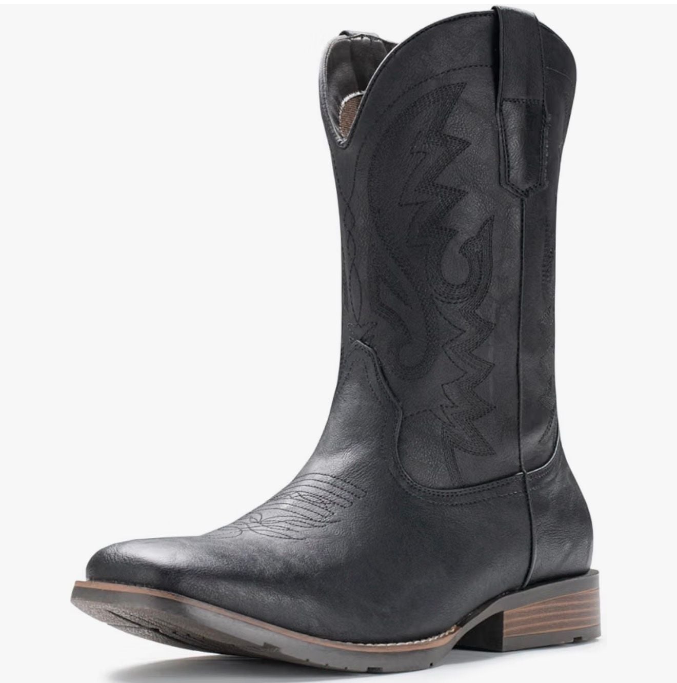Iuv Men's Square Toe Cowboy Boots Black Western 2