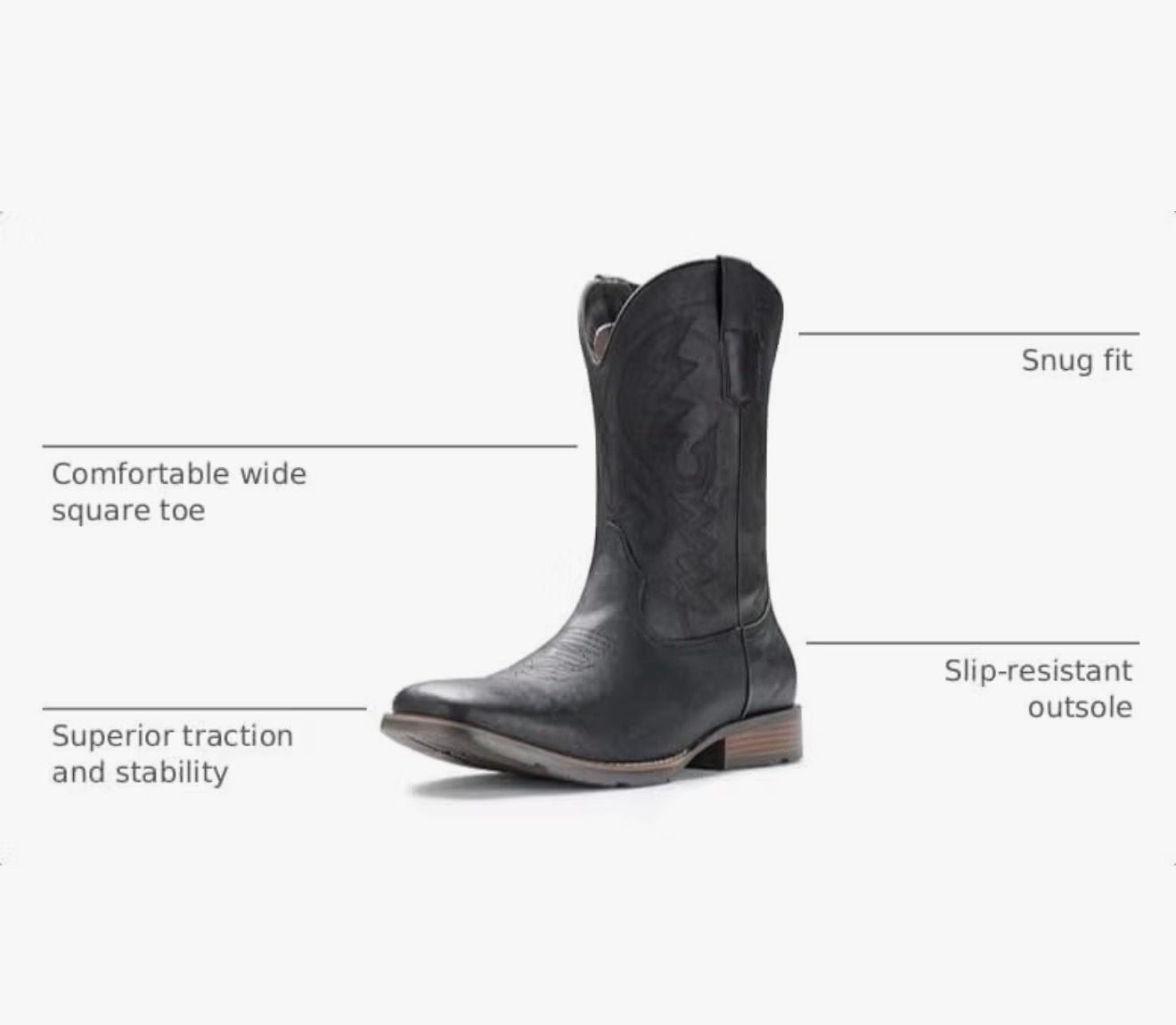 Iuv Men's Square Toe Cowboy Boots Black Western 3