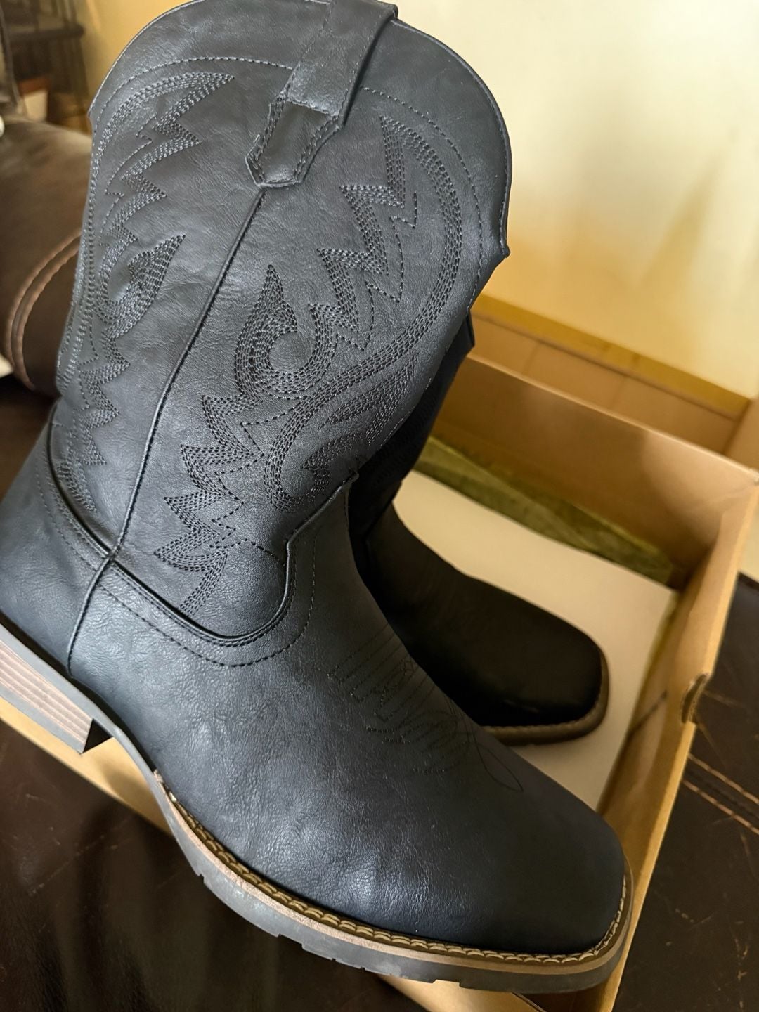 Iuv Men's Square Toe Cowboy Boots Black Western 7