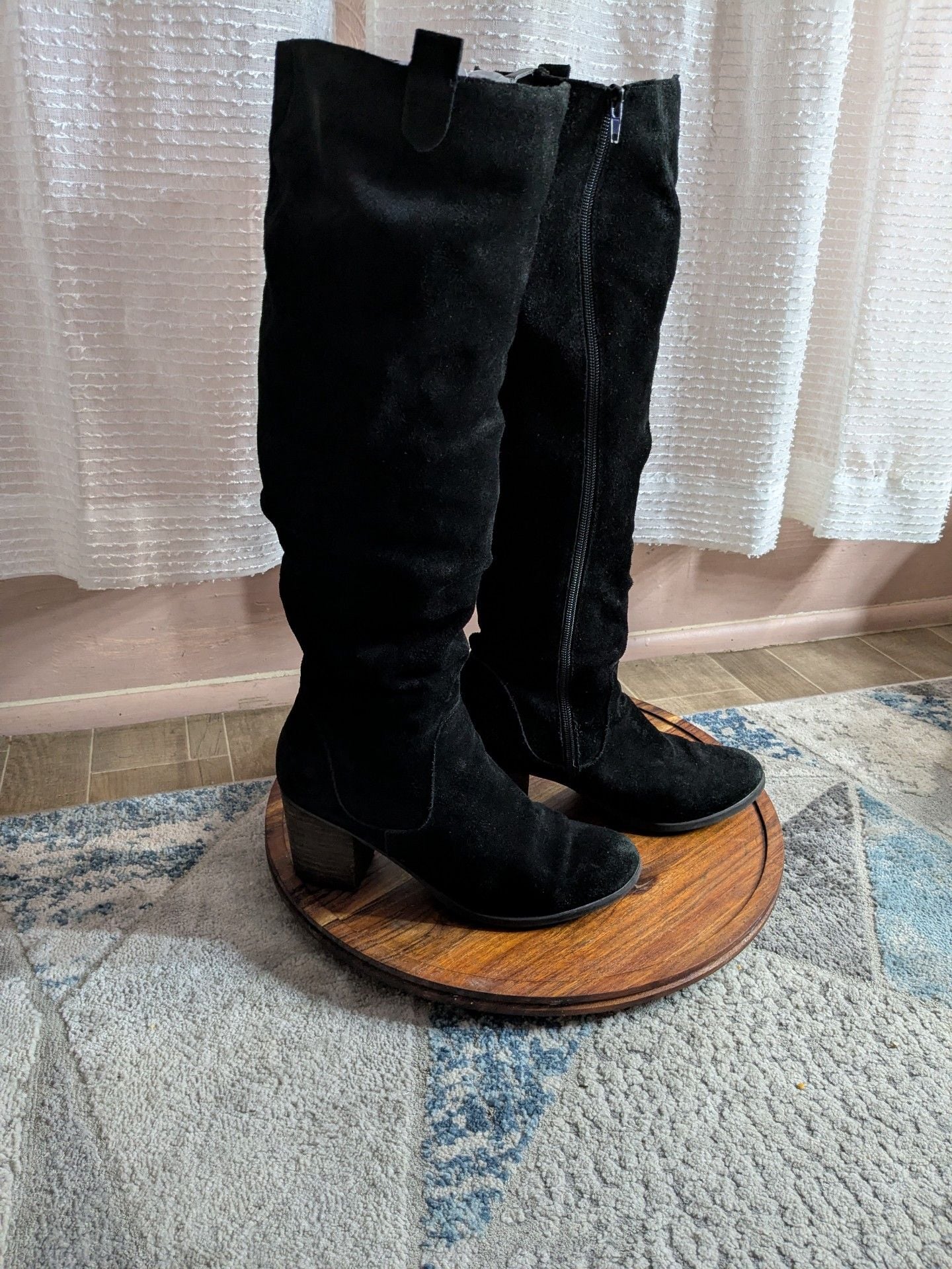 Levity Ursula Boots Size 9 M Black Suede Slouchy Knee High Heels 2