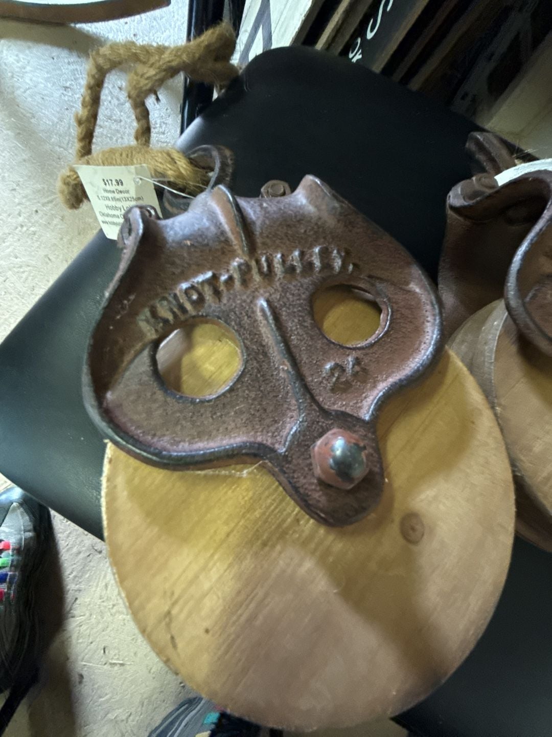 NWT Hobby Lobby Knot Pulley Wood And Cast Iron Decor 3