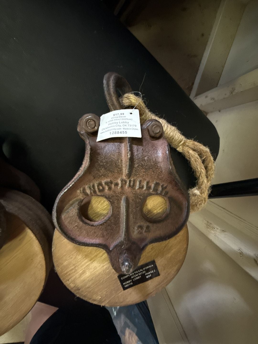 NWT Hobby Lobby Knot Pulley Wood And Cast Iron Decor 5